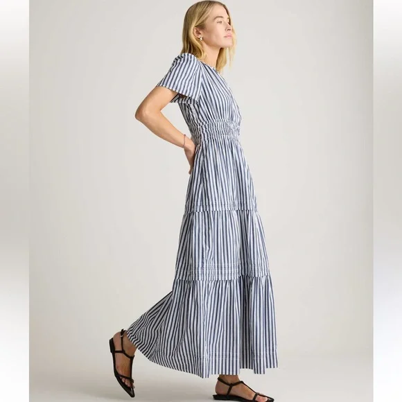 Quince 100% Organic Cotton Polin Tiered Maxi Dress / Hudson Stripe/S nwot - Picture 2 of 12